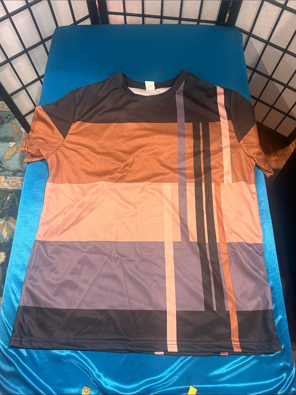 Men's Short Sleeve Geometric Block Tee in Brown, Black & Pink